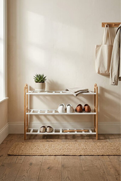 TrentonGCC منظم رفوف أحذية بثلاثة أرفف - رف تخزين أحذية موفر للمساحة للمدخل و...