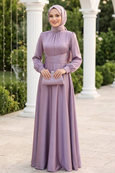 N.S NEVA STYLE Σατέν Φόρεμα Χιτζάμπ με Σχέδιο Αποξηραμένο Τριαντάφυλλο 6297GK