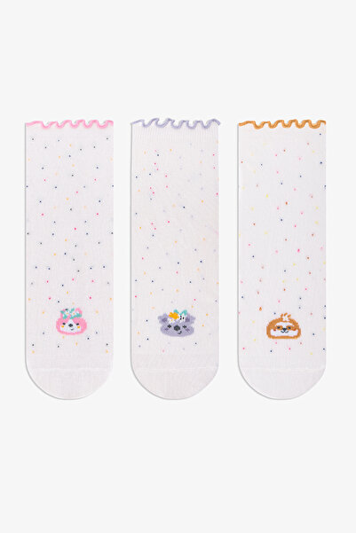 Penti 3 Pairs of Cotton Medium Length Socks with Tiny Polka Dots and Animal P...