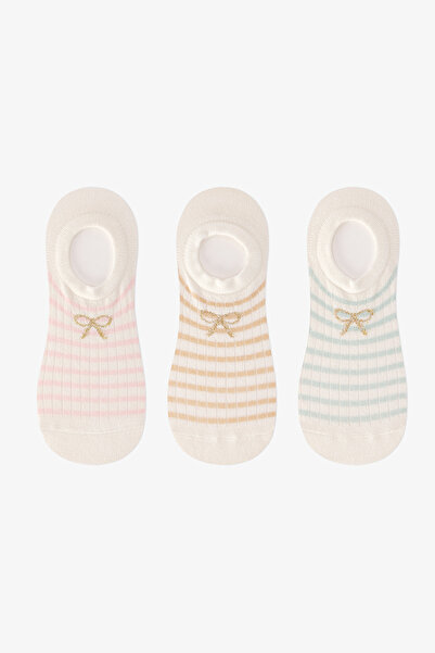 Penti 3 Çift Pamuklu Çizgili Fiyonk Desenli Sneaker Çorap