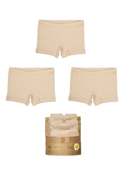 OrganicKid Natural Cotton Kız Çocuk Ekru Boxer Set 3'lü