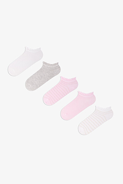 Penti 5 Pairs of Stitch-Free Cotton Colored Glittery Line Patterned Booties S...