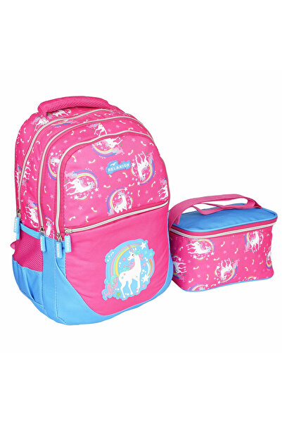 Relaxion Pembe Unicorn ilkokul Çantası Beslenme Çantalı 1350-18