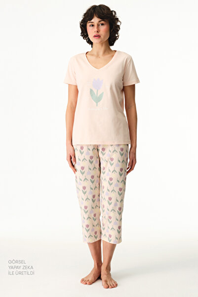 Penti Colorful Tulips Cotton Piece Capri Pajama Set