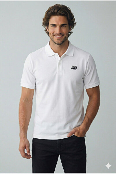 New Balance MNT3415 Λευκό ανδρικό μπλουζάκι με γιακά πόλο