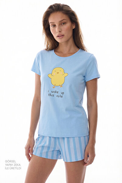 Penti Ανοιχτό μπλε σετ πιτζάμες Βαμβάκι τεμαχίων με σορτς Happy Day