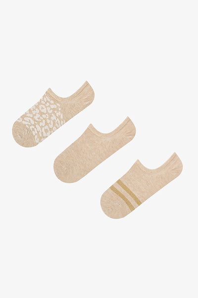 Penti 3 Çift Burun Dikişsiz Pamuklu Renkli Leopar Desenli Sneaker Çorap