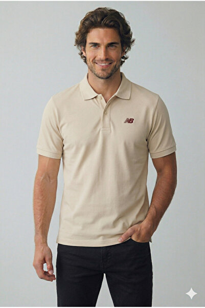 New Balance Ανδρικό μπλουζάκι με γιακά πόλο μπεζ πικέ