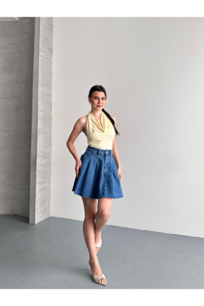 MARLİX Pleated Jean Mini Skirt