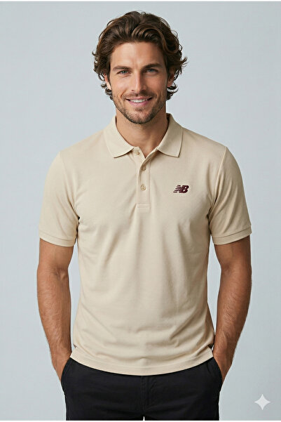 New Balance Ανδρικό μπλουζάκι με λαιμόκοψη πόλο MNT3415 μπεζ πικέ