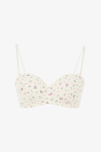 Penti Ecru Lotus Strapless Patterned Pointel Bra