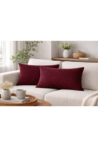 BURCIN HOME 30x50 Bordo Kırlent Kılıfı İkili Set Modern Soft Dekoratif Dikdör...