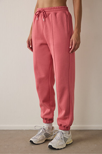 Penti Pantaloni de sport oversize Desert Rose cu talie mijlocie și cusătură d...