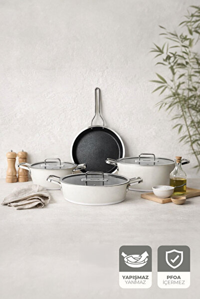 Kitchen Life Gigilli Bellini 7 Piece Titanium Cookware Set - Warm White