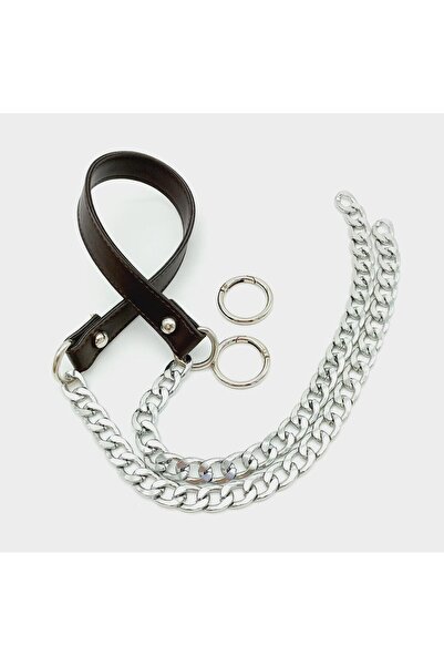 angel çanta aksesuar Καφέ λαβή τσάντας με ραμμένη ασημένια αλυσίδα από συνθετ...