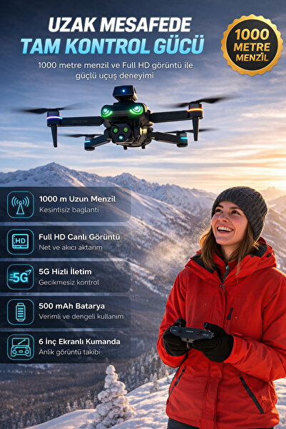 FULL HD Görüntü Akıllı Geri Dönüş 1000 Metre Menzil 3000mAh Batarya 5G İletim 6 İNÇ Ekranlı Kumanda