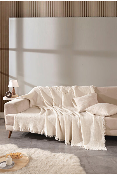 OTEXSA Ekru 4 Katlı Çift Taraflı Müslin Koltuk Örtüsü