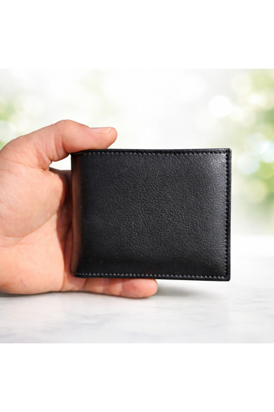 Walle's Polo Para Gözlü Vegan Deri Siyah Erkek Kartlık Cüzdan
