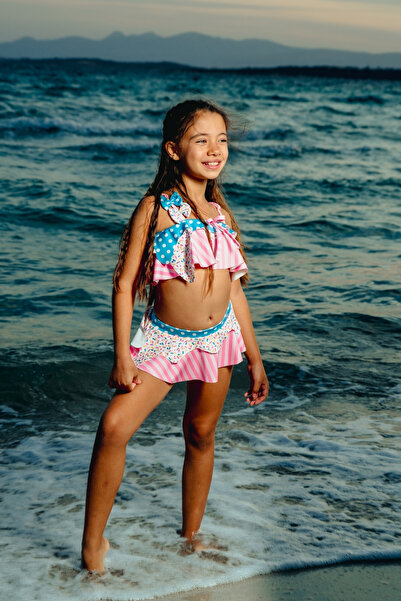 Minipodyum Set bikini pentru fete, cu detaliu fundita, bretele si tampoane ig...