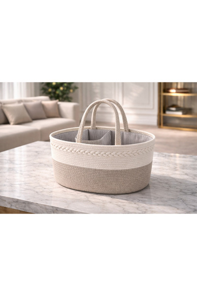 Generic سلة تنظيم فخمة بتقسيم داخلي – لون بيج أنيق مقاس 40سم ×27 سم ×22 سم