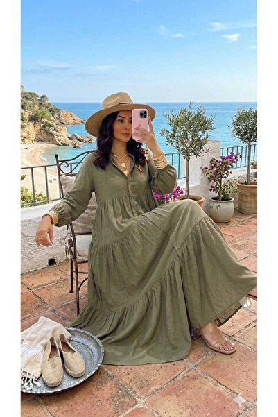 QUAWEAR V-Neck Half Placket Buttoned Elasticized Sleeve Hem Viscose Fabric Fu...