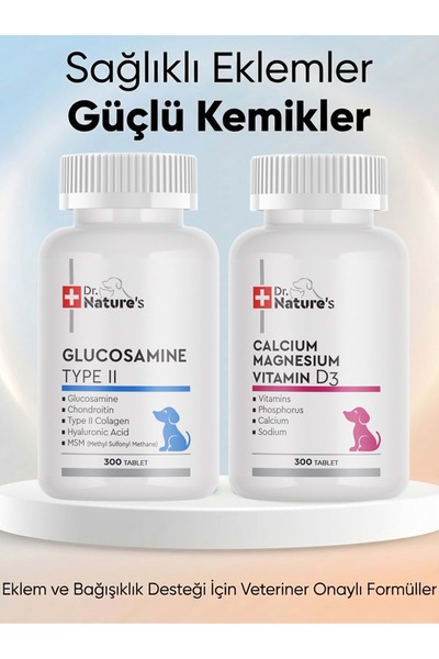 Dr. Nature's Köpek Eklem ve Kemik Destek Seti – Glukozamin + Kalsiyum D3 (2x3...