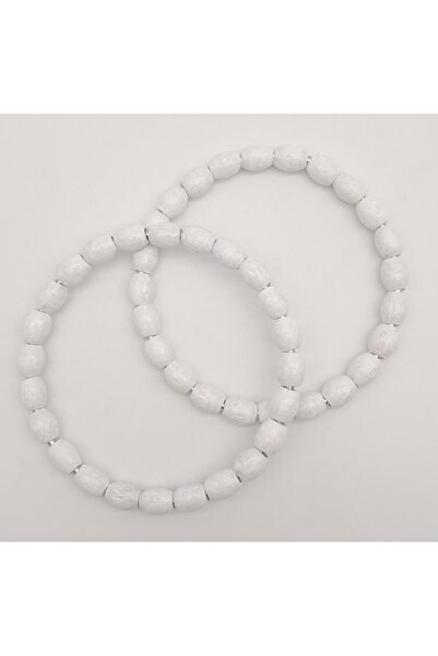 angel çanta aksesuar 12 εκ. Οβάλ Ξύλινο Βραχιόλι με Χάντρες Μοντέλο Λευκό Χρώ...