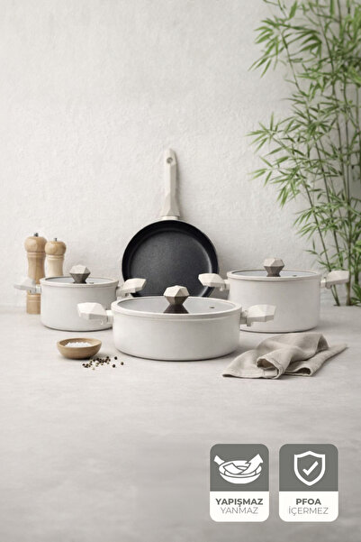 Kitchen Life Gigilli Gal 7 Piece Diamond Pot and Pan Set Cream