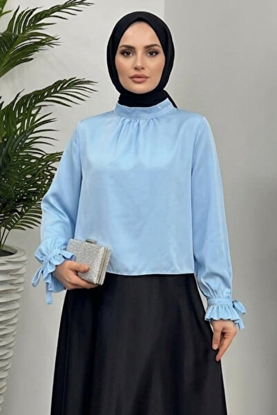 Tesettür Diyarı Πουκάμισο Τεσεττούρ με σατέν ύφανση και κορδόνια στα μανίκια ...