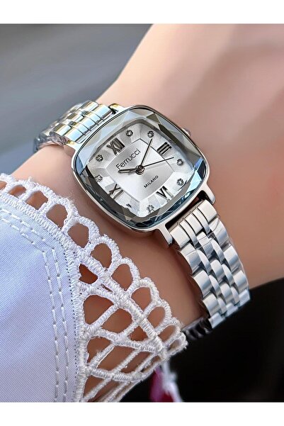 Ferrucci ساعة يد نسائية ميلانو – زجاج مقطوع ثماني الأضلاع، قرص مرصع بالأحجار،...