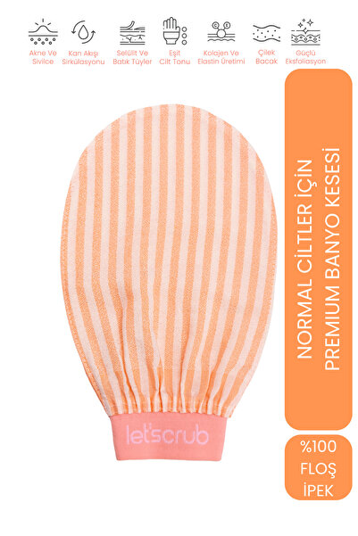 LET'SCRUB Premium Ekru Turuncu Zebra Banyo Duş Kesesi Peeling Eldiveni %100 F...