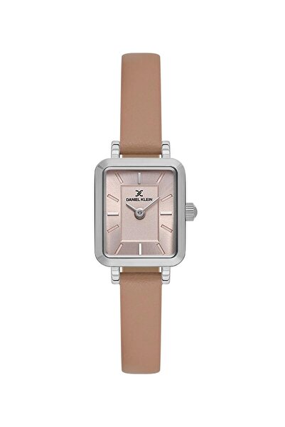Daniel Klein ساعة يد نسائية بسوار من جلد المنك ومينا مستطيلة الشكل باللون الو...