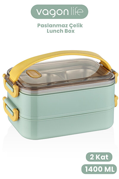Vagonlife 1400 ML İki Kat Üç Bölme Paslanmaz Çelik Lunch Box Yeni Nesil Sefer...