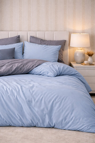 MORE HOME غطاء لحاف فردي + غطاء وسادة باللون الأزرق-أنثراسايت