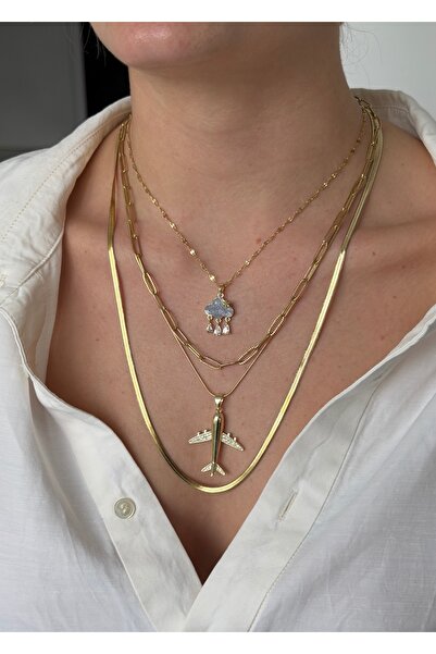 KİLİGİSTANBUL BULUT&UÇAK ÇELİK 3'LÜ KOLYE (AYRI AYRI KULLANIM MÜMKÜN)