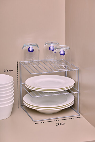 Edora Home Suport multifuncțional argintiu cu 3 niveluri pentru farfurii, pah...
