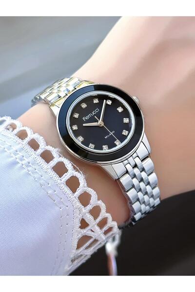 Ferrucci Milano Navy Blue Stone Dial Silver Metal Band Women's Wrist Watch
