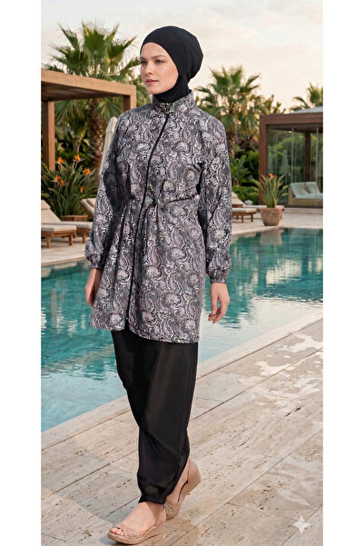 Vivezza Ethnic Patterned Bonnet Gift Set Drawstring Waist Hijab Swimsuit Set