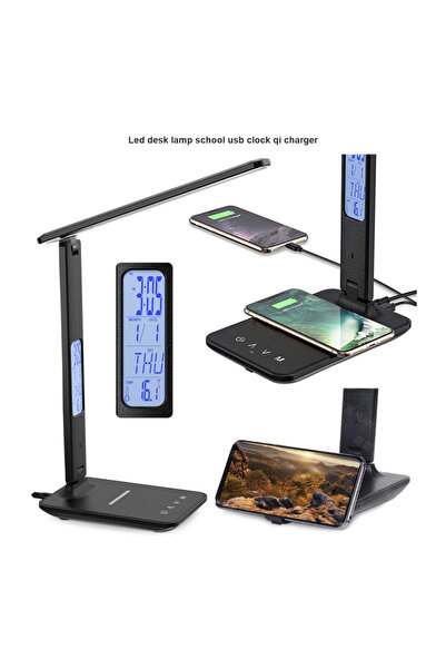verk group Verk Group λάμπα γραφείου LED, με ρολόι, ασύρματο φορτιστή Qi και USB