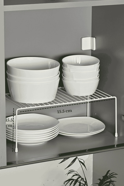 Beige Cabinet Interior Organizer Wire Shelf Cup Plate Organizer Stainless Metal