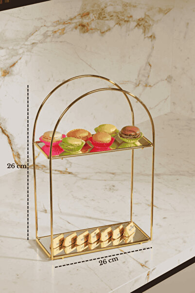 Edora Home Χρυσό Μεταλλικό Σταντ Παρουσίασης Τροφίμων 2 Επιπέδων – Σνακ για τ...
