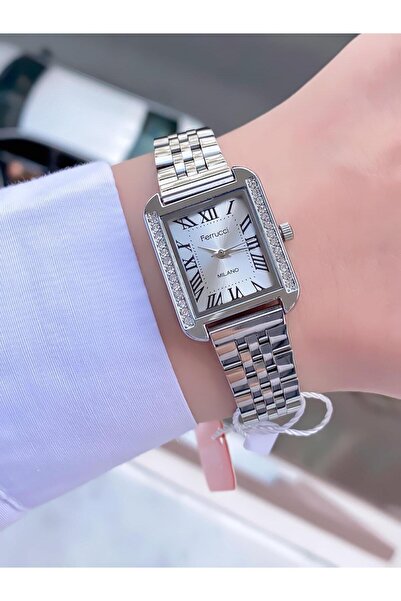 Ferrucci ساعة يد نسائية مستطيلة عتيقة بسلك معدني