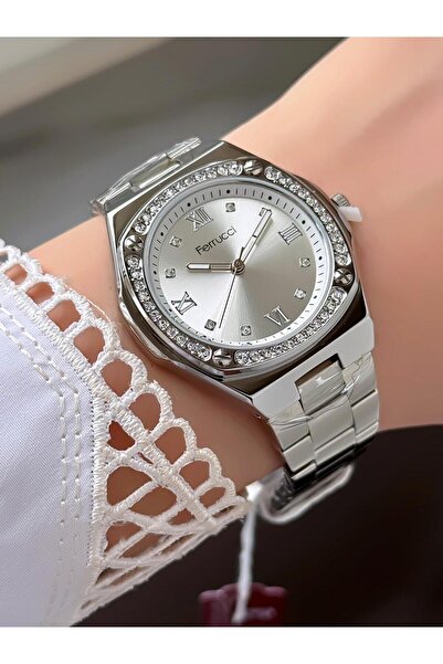 Ferrucci Women's Round Stone Dial Silver Metal Band Wristwatch