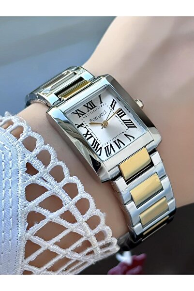 Ferrucci Milano Women's Wristwatch – Roman Numerals, Square Case, Two-Color M...