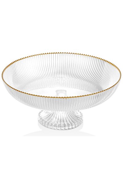 İLİVA وعاء فواكه ذو قاعدة زجاجية مطلي بالذهب ولوحة عرض الخدمة التفصيلية