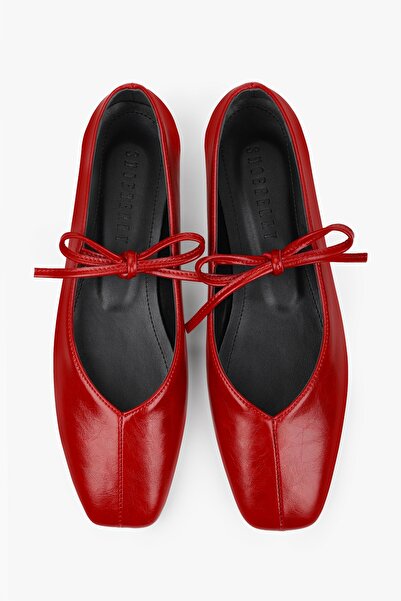 Shoeberry Piele roșie Noriel pentru femei cu detaliu cu șnur balerini