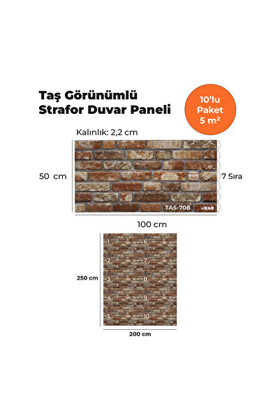 KnB Duvar Panelleri TAS-708 TAŞ GÖRÜNÜMLÜ 3D STRAFOR DUVAR PANELİ (10'LU PAKET)