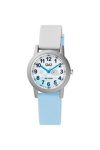 Q&Q ساعة أطفال للجنسين - أزرق، رمادي، حوت صغير، سوار مزدوج اللون، مقبض مقاوم ...