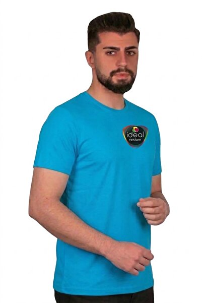 İDEAL REKLAM Company-Specific Printed Custom Made Crew Neck T-Shirt Blue