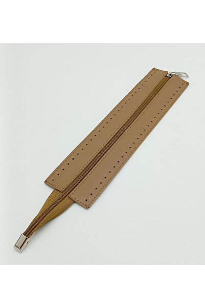 angel çanta aksesuar Vizon Renk 28 Cm Derili Fermuar Gümüş Metalli